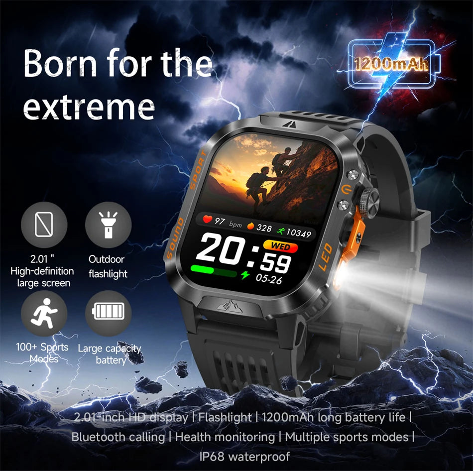 2026 New 1200 mAh Battery Military Smartwatch Men 5ATM Waterproof Fitness Tracker Health Heart Rate Smart Watch For iOS Android