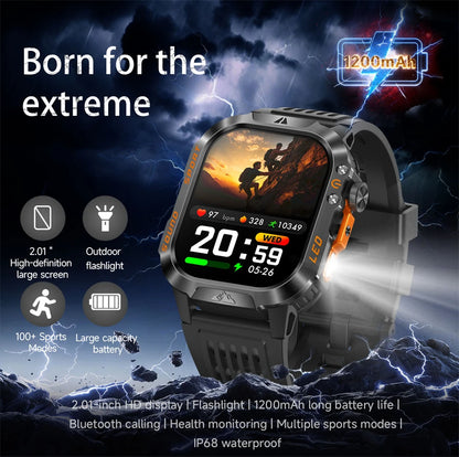 2026 New 1200 mAh Battery Military Smartwatch Men 5ATM Waterproof Fitness Tracker Health Heart Rate Smart Watch For iOS Android
