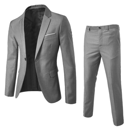 Mens Suit Set Two Piece Business Formal Wear Korean Slim Fit Groom Groomsmen Wedding Tuxedo