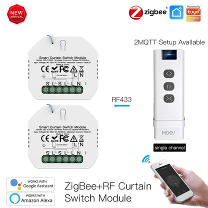Moes Tuya ZigBee Smart RF433 Curtain Switch Module DIY for Motorized Roller Blinds Motor 2MQTT Smart Life APP Alexa Google Home