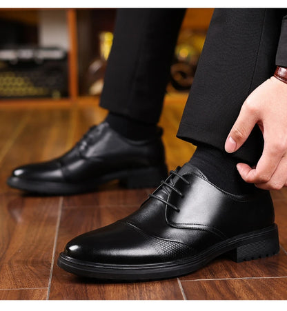 Mens Black Genuine Leather Textured Lace Up Chunky Sole Oxfords Formal Business Office Groom Wedding Daily Wear Shoes Fashion