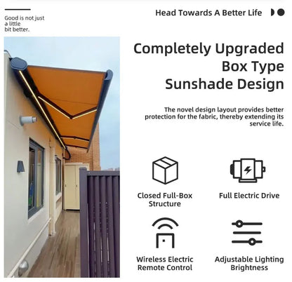Electric waterproof full cassette aluminum alloy frame retractable awning articulated arm patio garden awning