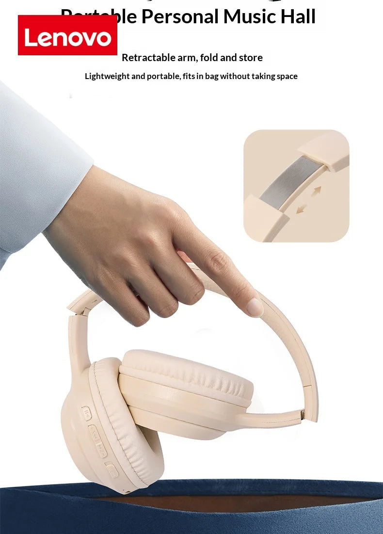 Lenovo Original Bluetooth 5.3 Earphones Over-ear Foldable Computer Wireless Headphones Gaming Headset 360° Stereo Sound Headset