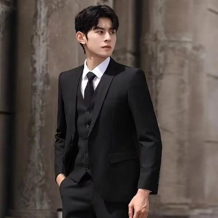 Four Piece Men's Suit Set Business Casual Professional Formal Slim Fit With Tie Included Handsome Style