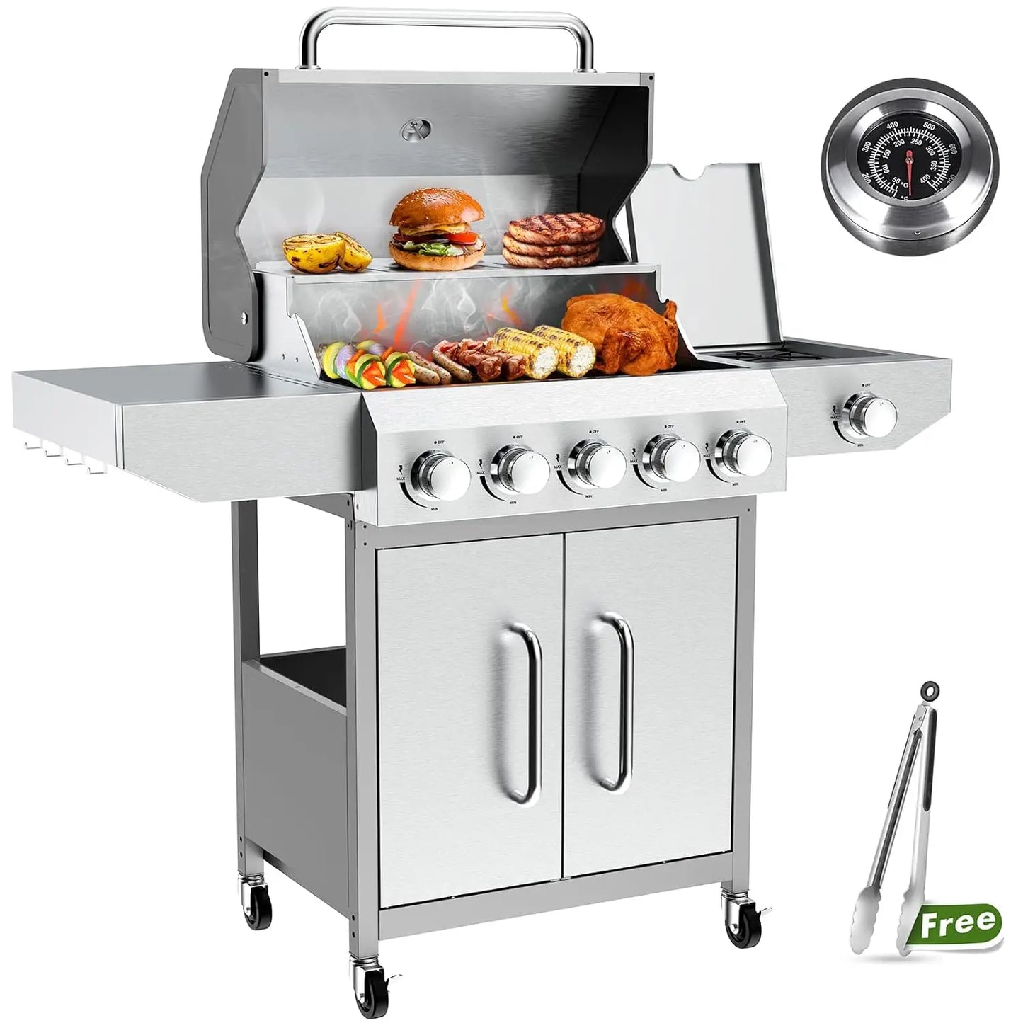 20000 BTU Porterhouse Tabletop Gas Grill 2 Burners Stainless Steel BBQ with Glass Lid Portable Outdoor, Customized