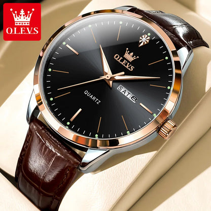 OLEVS 2935 Men Quartz Watch Dual Calendar Luminous Classic Business Watch For Men Fashion Original Waterproof Dress Wristwatch