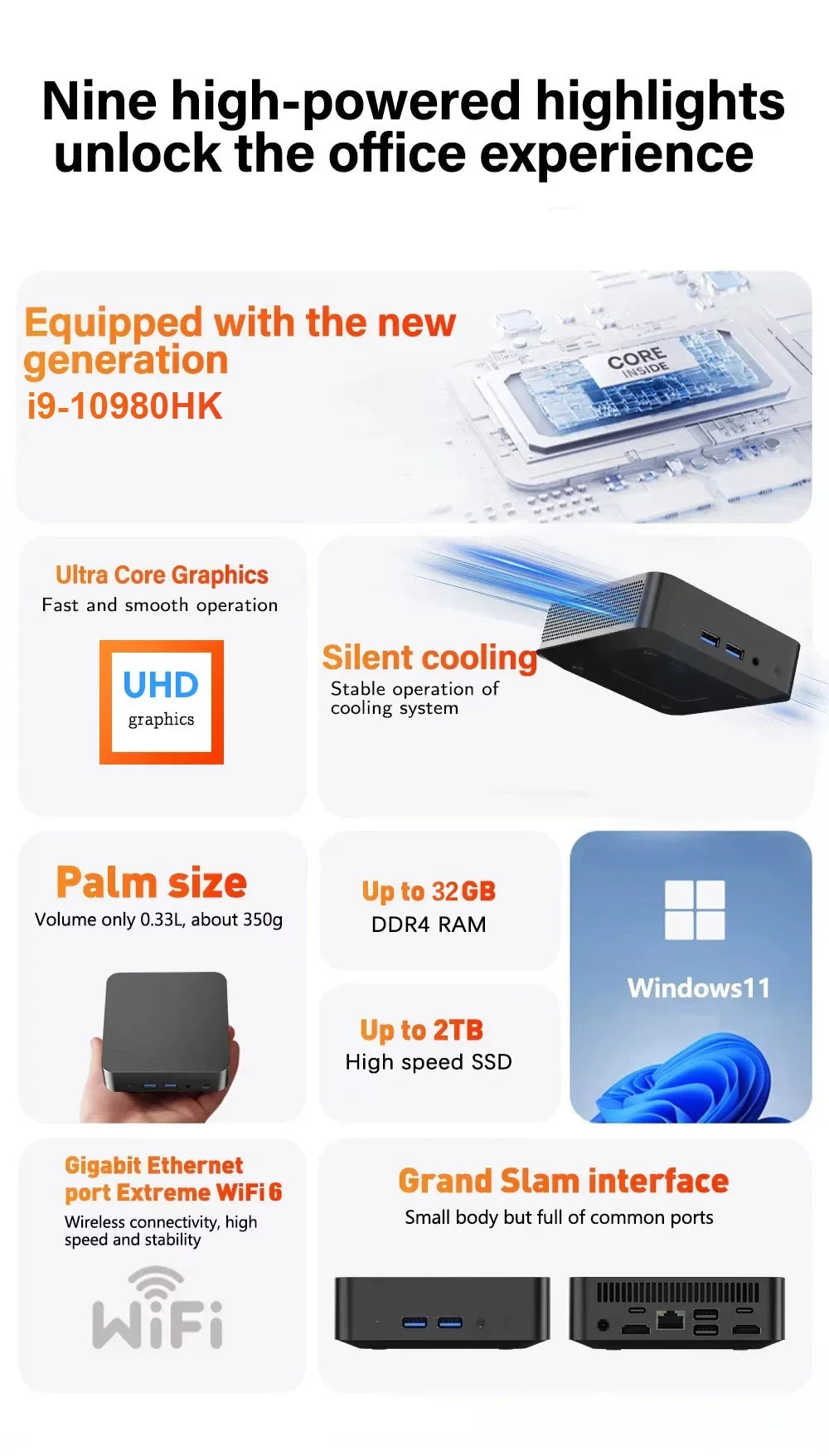 Mini PC Laptop Win11 Pro Core i9-8950HK 32GB RAM 1TB/2TB SSD WiFi6 BT5.2 4K HD Home & Gaming 3-Year Warranty