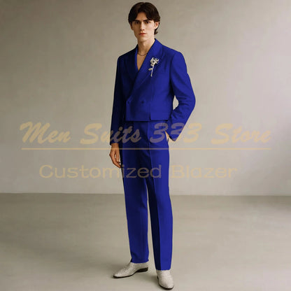 Cropped Men's Suits Formal Wedding Groomsmen 2 Piece Jacket Pants Sets Fashion Male Clothing High Quality Male Clothing Costume