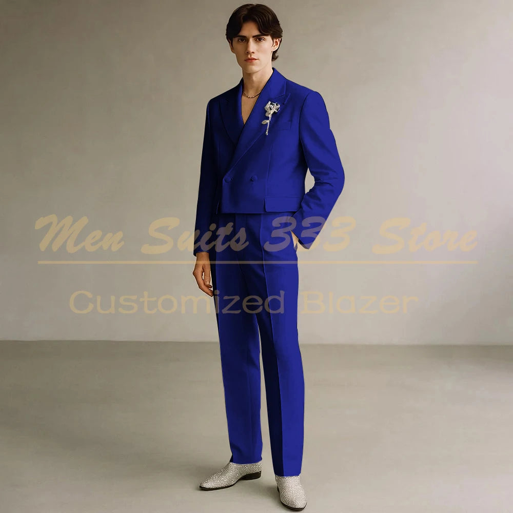 Cropped Men's Suits Formal Wedding Groomsmen 2 Piece Jacket Pants Sets Fashion Male Clothing High Quality Male Clothing Costume