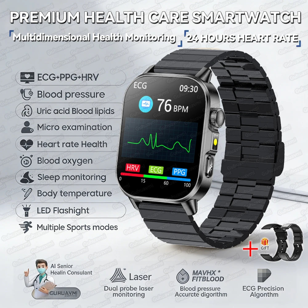 New Professional Health Watch Blood Pressure 2.01"AMOLED Screen Uric Acid Blood Lipids Flashlight Care Smart Watches for Women