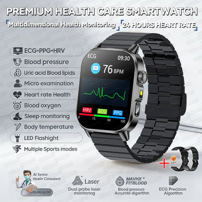 New Professional Health Watch Blood Pressure 2.01"AMOLED Screen Uric Acid Blood Lipids Flashlight Care Smart Watches for Women