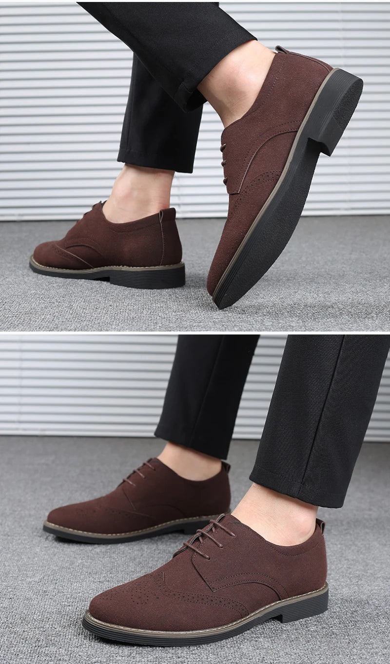Mens Navy Blue Suede Wingtip Derby Shoes Classic Lace Up Formal Casual Dress Shoes For Business Wedding Office Wear British