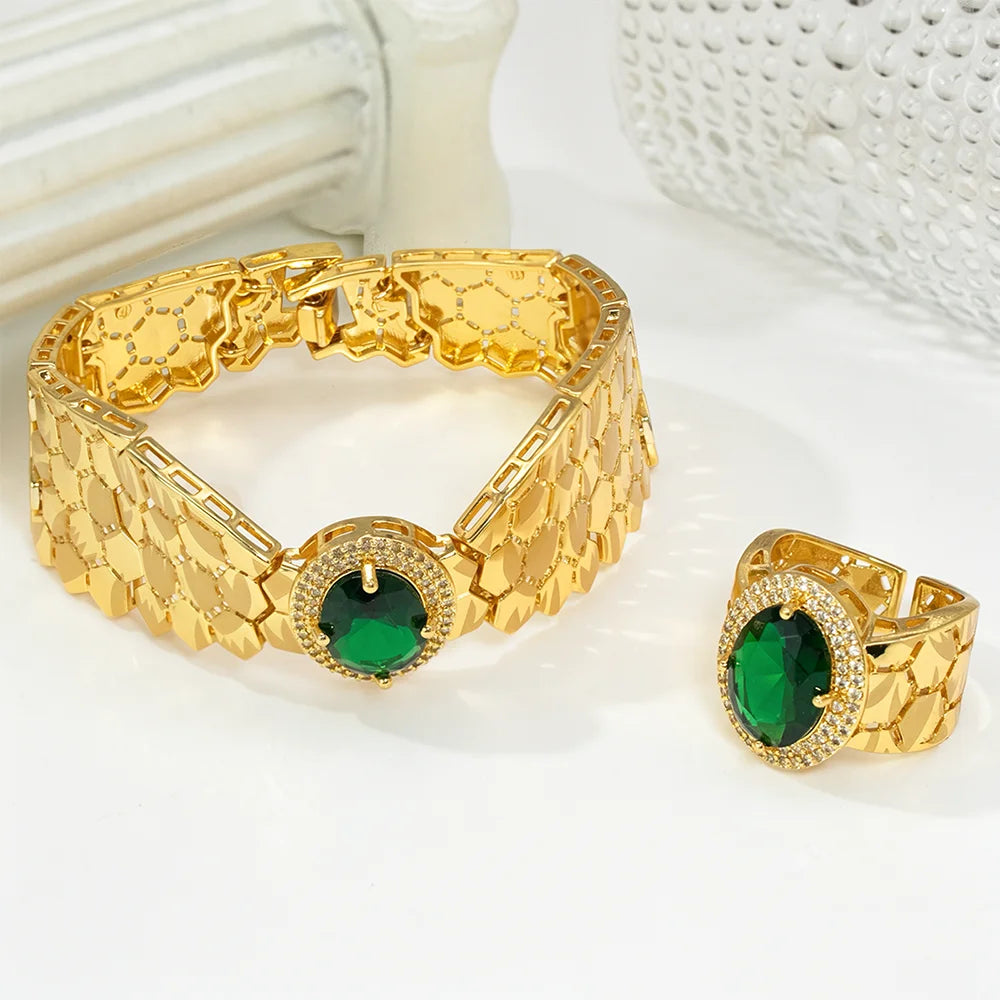 GZJPEI 2026 New Green Zircon Jewelry Set Luxury Wedding Jewelry Accessories For Women Mother's Day Gift Valentine's Day Gift
