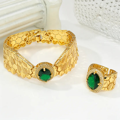 GZJPEI 2026 New Green Zircon Jewelry Set Luxury Wedding Jewelry Accessories For Women Mother's Day Gift Valentine's Day Gift