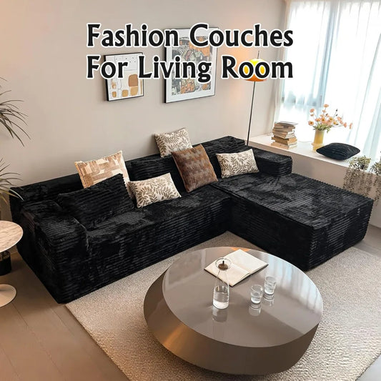 104" L-Shape Corduroy Sectional Sofa Deep Seat Chaise Living Room No Assembly Required, Custom