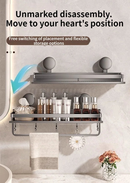 No Drill Suction Cup Adhesive Bathroom Rack Bathroom Shelf Toilet Aluminum Hanging Rack Bathroom Organizer Hang On The Wall