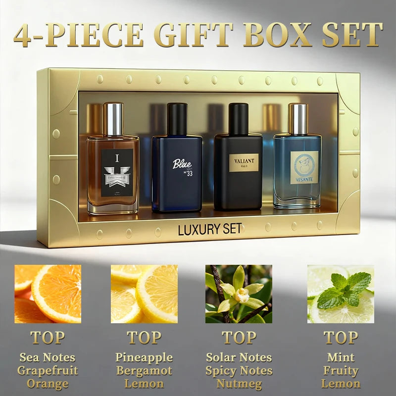 4-Piece men's Perfume Gift Set (0.68oz Each ) - 4Long-Lasting Fruity aroma & Fresh Scents, The Perfect Holiday, Date & Party Gif
