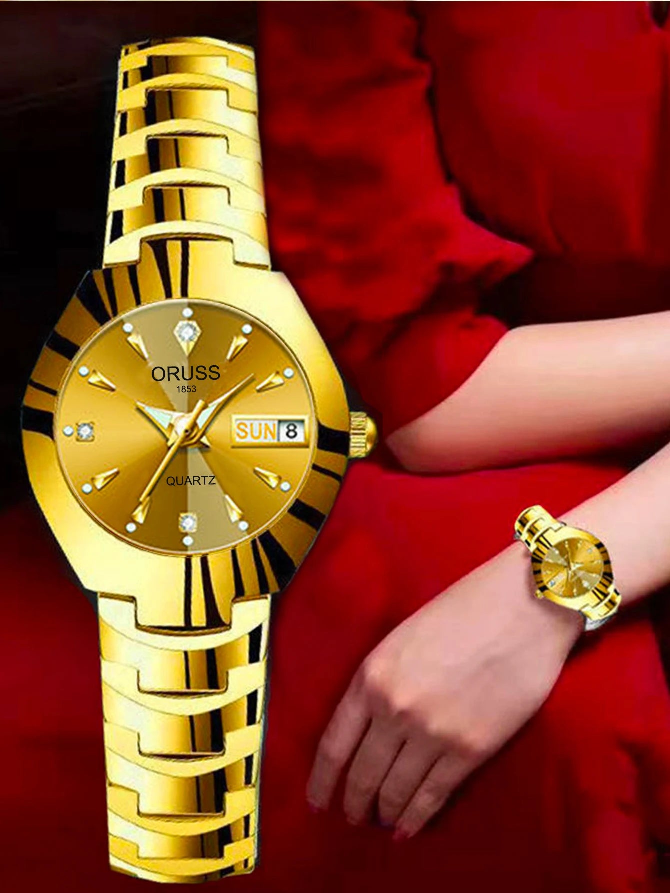 ORUSS Hot Brand Ladies' Watch High Quality Stainless Steel  Waterproof Luminous Pointer Week Calendar Eleganc Women Quartz Watch