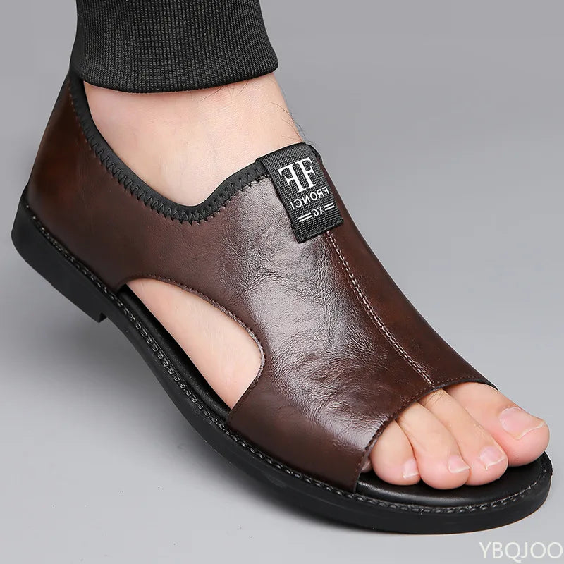 2025 Roman Sandals Summer new Men's Shoes Casual anti-skid driving leather shoes Breathable trendy soft soled Male sandals Homme