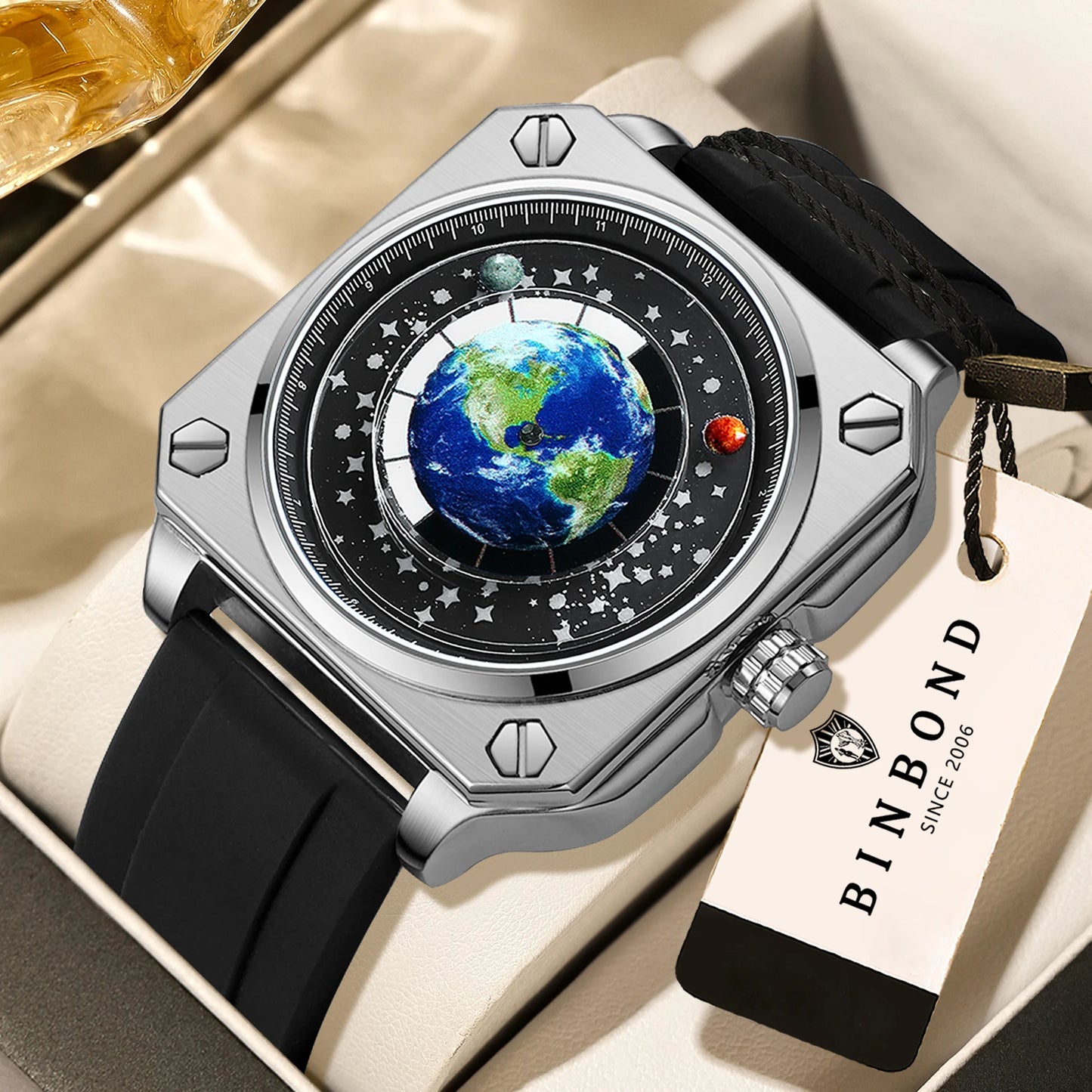 BINBOND Earth&Star Cool Quartz Wristwatches for Men Luminous Waterproof Precise Sports Men's Watch Durable Casual Reloj