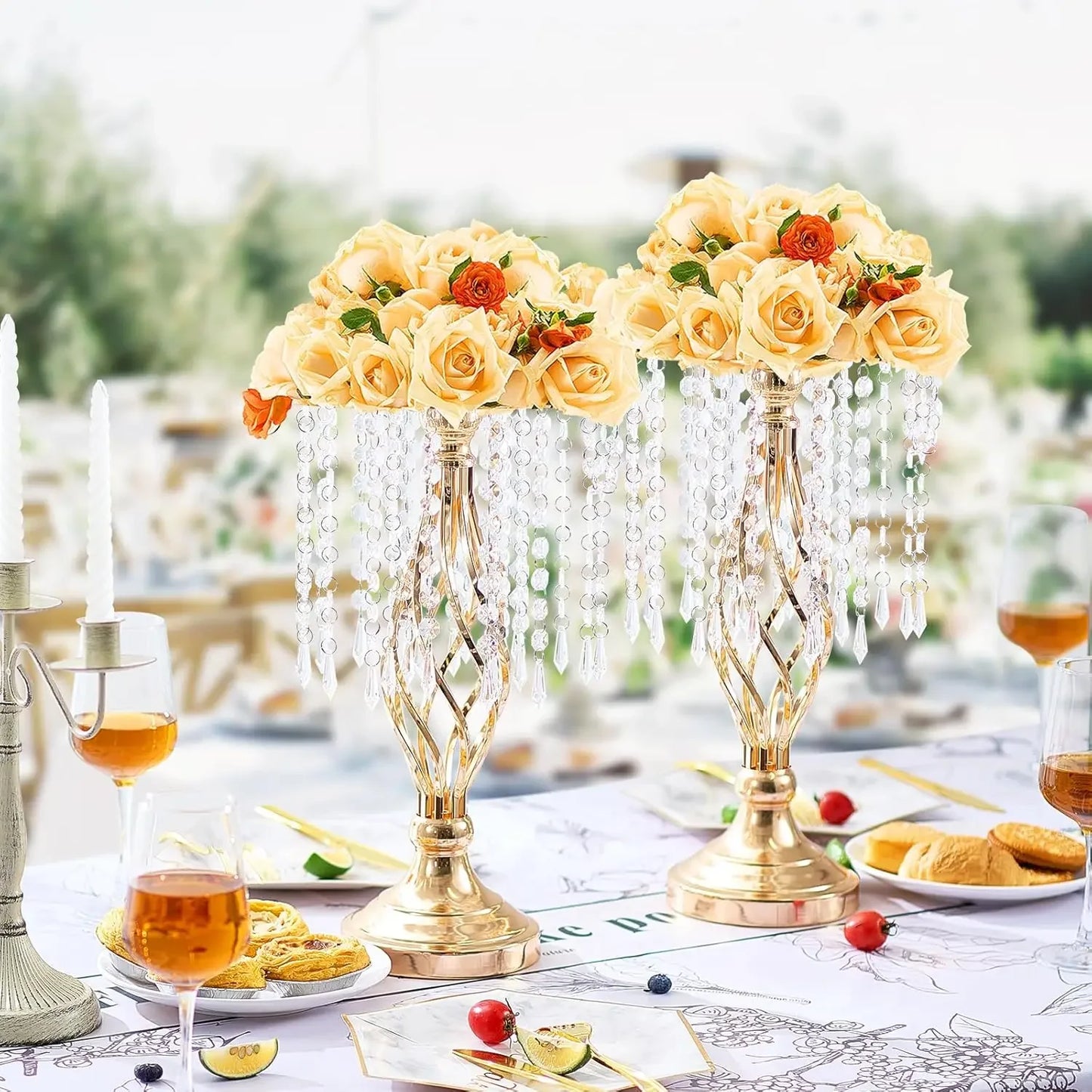 20PCS 43cm/16.9” Tall Crystal Wedding Flower Stand, Metal Wedding Centerpiece Vase, Gold Flower Holders Floral Display Rack