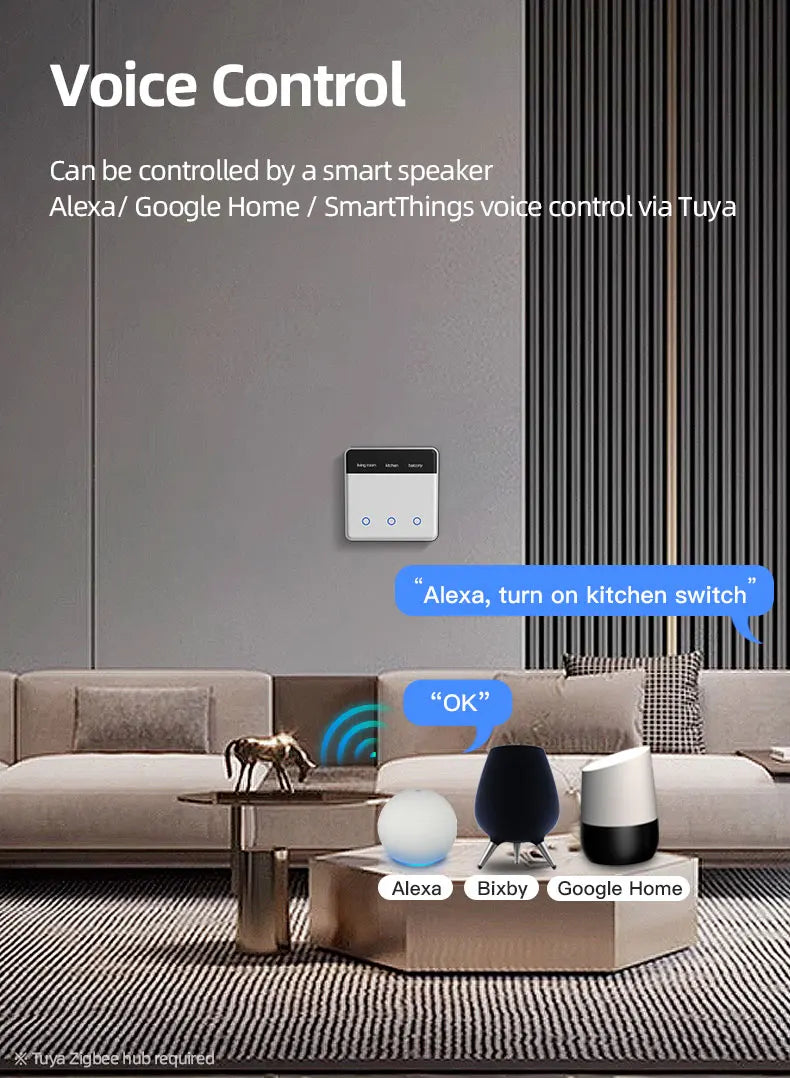 Zemismart DIY Name Switch EU Type Zigbee Smart Display Screen Touch Light Switch Works with Tuya Alexa Google Home Voice Control