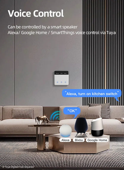 Zemismart DIY Name Switch EU Type Zigbee Smart Display Screen Touch Light Switch Works with Tuya Alexa Google Home Voice Control