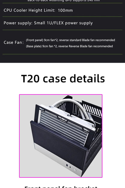 METALFISH T20 Mini ITX White Case 9L Compact PC Chassis Support Flex PSU/240mm GPU/100mm Cooler/180 Liquid Cooler