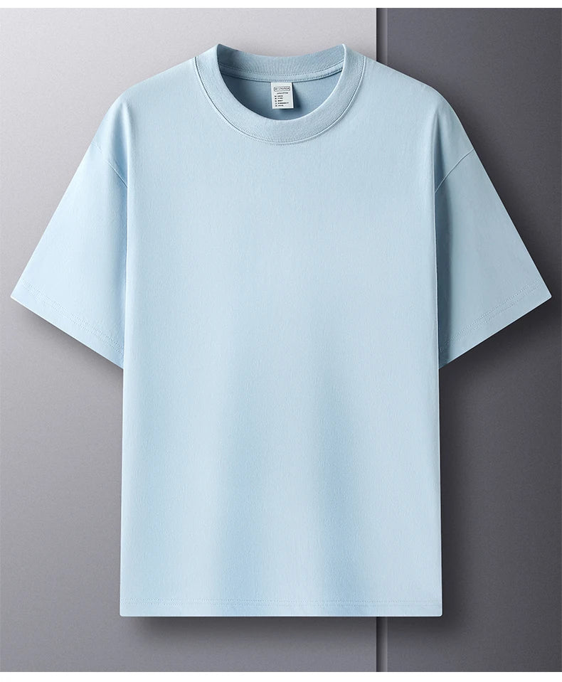 High quality 100% cotton short sleeve men's T-shirt summer round neck loose casual solid color plus size breathable top women
