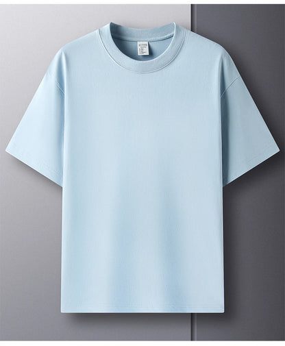 High quality 100% cotton short sleeve men's T-shirt summer round neck loose casual solid color plus size breathable top women