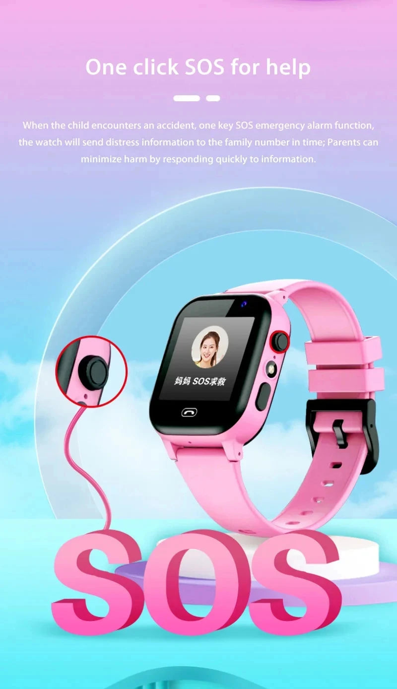 Lenovo 2026 New 5G Kids GPS Smart Watch SOS Location Call Sim Card HD Camera Waterproof Child Watch Present for iPhone Android