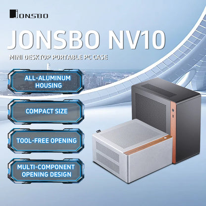 JONSBO NV10 Chassis ITX MINI Full Aluminum Mesh Breathable Support 1U FLEX Power Supply Standing or Lying Desktop Computer Case