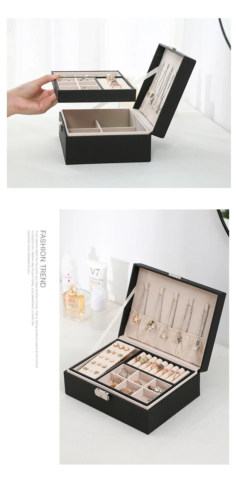 Organizer Box Double-Layer Jewelry Storage Box With Lock for Earrings, Necklaces and Other Accessories Organizing Box