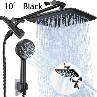 Stainless Steel 8/10 Inch Overhead Showerhead 5 Modes With Extension Arm Multi-function Hand Shower Wall Mounted Showerhead Set