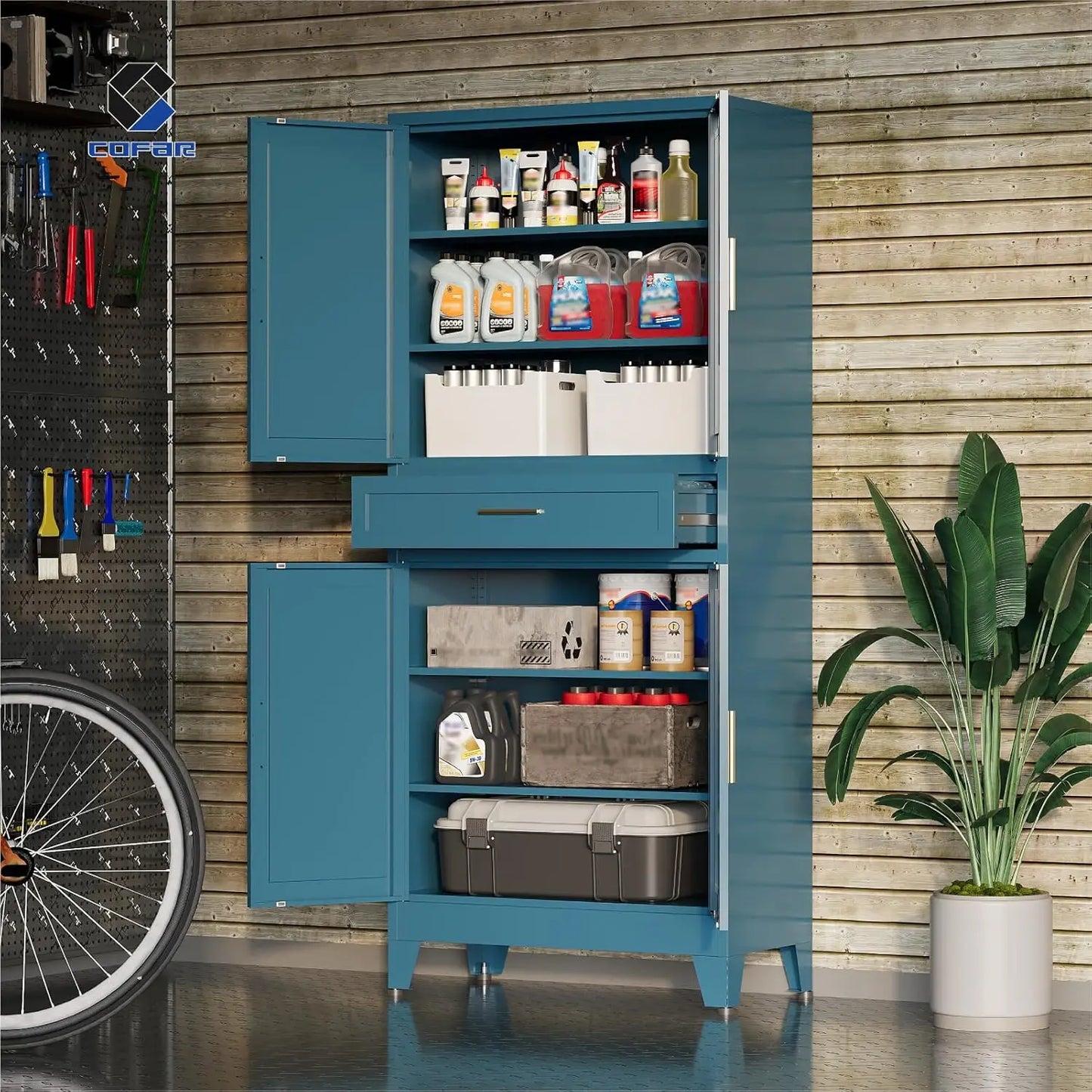 71'' Tall Metal Pantry Cabinet with Drawer, Kitchen Storage Cabinet with 4 Doors and Shelves, Freestanding, Customized