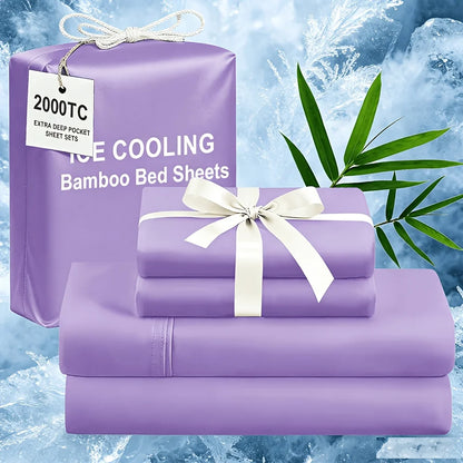 Extra Deep Bamboo Cooling Bedding, Breathable And Cooling Hotel Luxury Bed Sheets Set for Child, Easy And Secure Fit - Soft, Wrinkle Free And Comfy Kids Sheet with 15" Deep Pocket, Ultra-Soft And Machine Washable Bedding, Kid