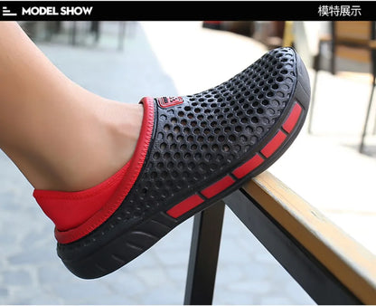 Men's Summer Sandals Clogs Casual Round Toe Slip on Outdoor Geometric Pattern Anti-slip Beach Hole Shoes Plus 46 47 Men Slippers