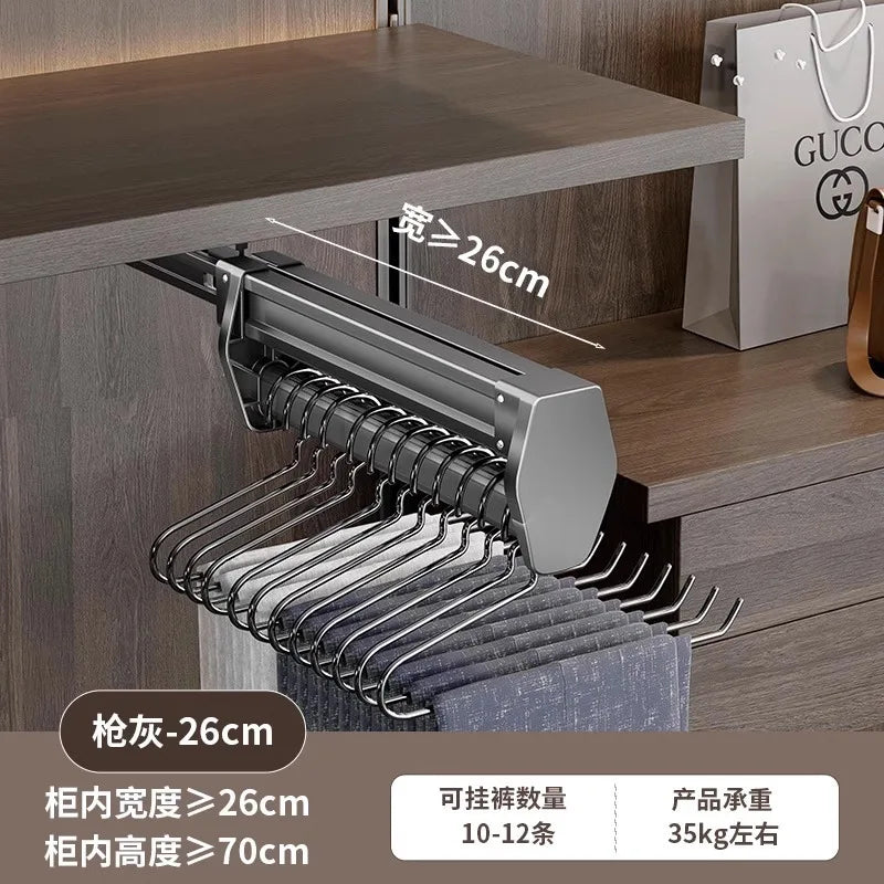 Multifunctional Wardrobe Trouser Hanger with Built-In Telescopic Pants Storage Pull-Out Clothes Rail Shelf Wardrobe Organizer