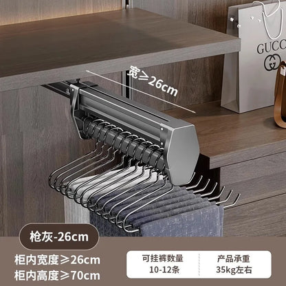 Multifunctional Wardrobe Trouser Hanger with Built-In Telescopic Pants Storage Pull-Out Clothes Rail Shelf Wardrobe Organizer