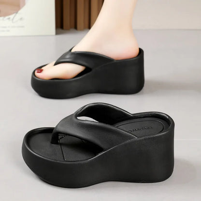 2026 New Women Fashion Slippers Soft EVA Summer Platform Shoes Girls Beach Flip Flops Thick Sole Female High Heel Street Sandals