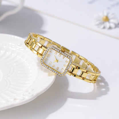 Luxury Women's Watch 2025 New Simple Square Full Diamond Digital Quartz Watche Gold Stainless Steel Bracelet Women's Dress Clock