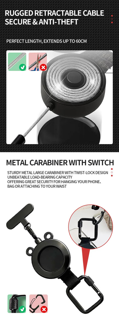 For Magsafe Magnetic Universal Mobile Phone Holder Backpack Clip Carabiner Retractable Steel Wire Rope Outdoor Anti-lost Stand
