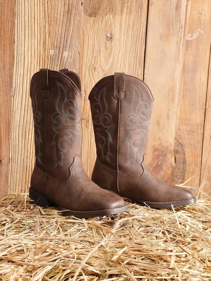 Embroidered Square-Toe Cowboy Boots — product image