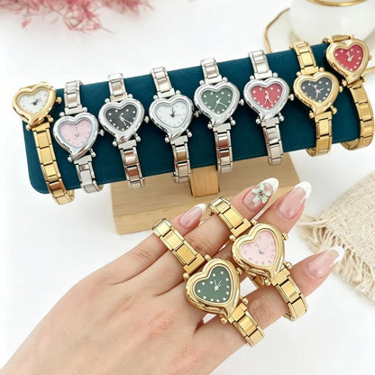 Heart Shape Dial Quartz Watch Stainless Steel Bracelet Wristwatch Cute Mini Love Heart Ladies Dress Watch Fashion Jewelry Gift