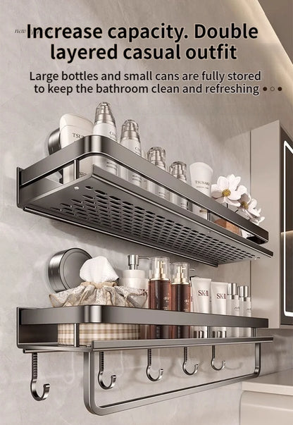 No Drill Suction Cup Adhesive Bathroom Rack Bathroom Shelf Toilet Aluminum Hanging Rack Bathroom Organizer Hang On The Wall
