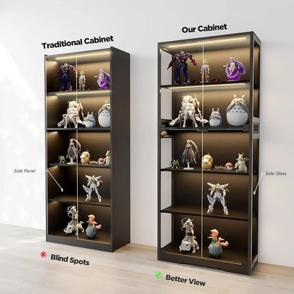 5-Tier Display Cabinet, Bookcase with Glass Doors, Dimming LED Lights & Motion Sensor, for Collectible Figures, Customized