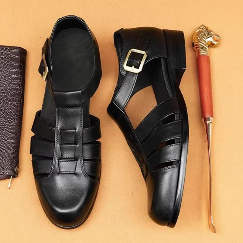 Summer Men's Sandals Leather Dress Shoes Outdoor Soft Pointed Formal Men Wedding Sandals Classic Light Slippers Sandals Sneakers