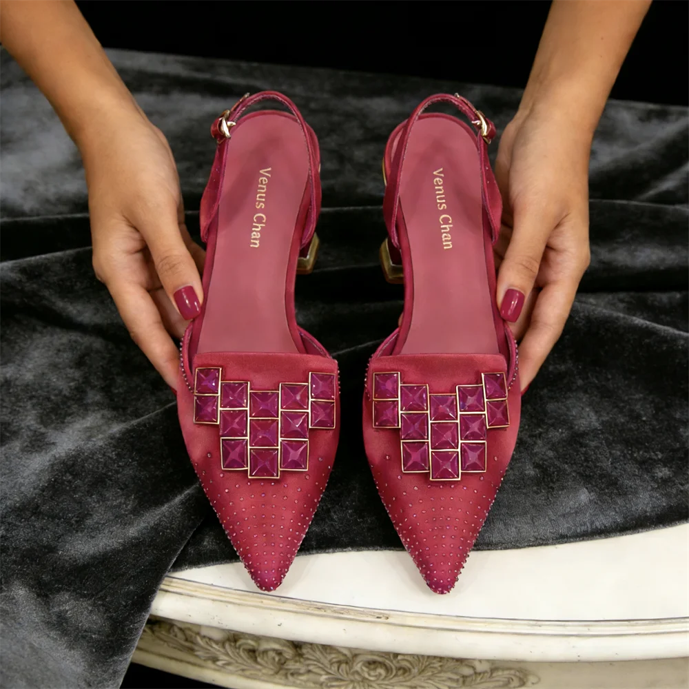 Venus Chan Elegant High Heel Shoes for Women - Sparkling Diamond Accents, Pointed-Toe Design Perfect for Parties and Commuting