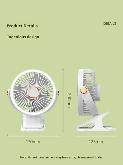 Portable Clip On Fan With LED Light, 720° Rotation Mini USB Rechargeable Fan, 5 Speed Quiet Cooling Fan For Home Office Camping