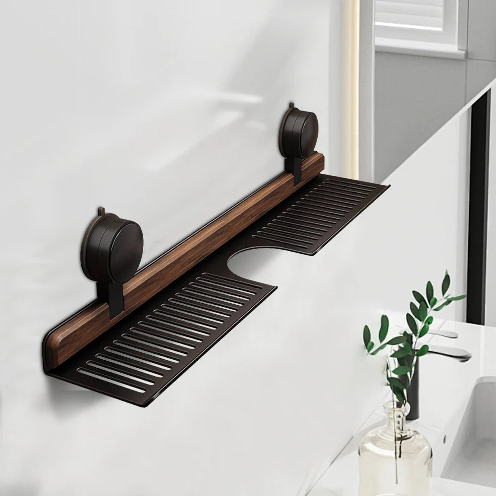 Walnut Suction Cup Bathroom Shelf No Drilling Faucet Organizer Rack Over Faucet Sink Rack Bathroom Accessories